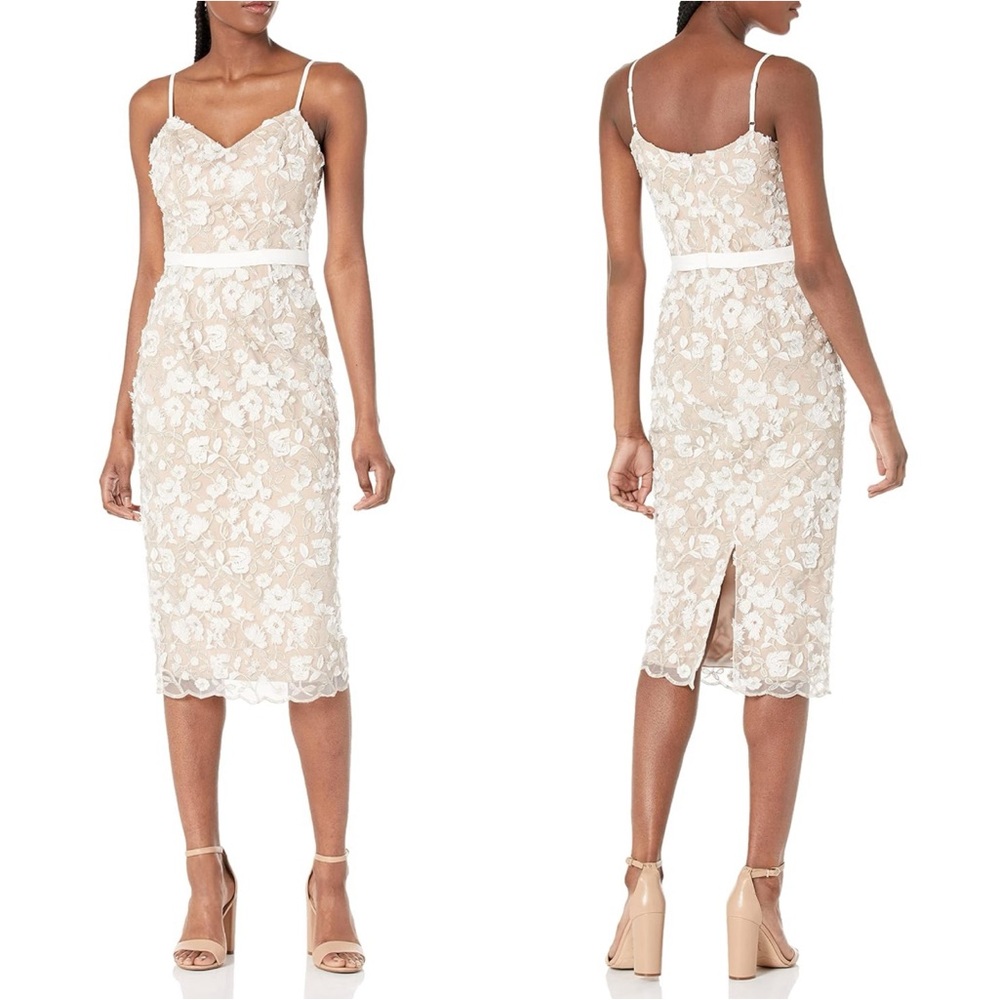 🚂Dress The Population Emma v neck Embroidered sleeveless belted Midi (L)
